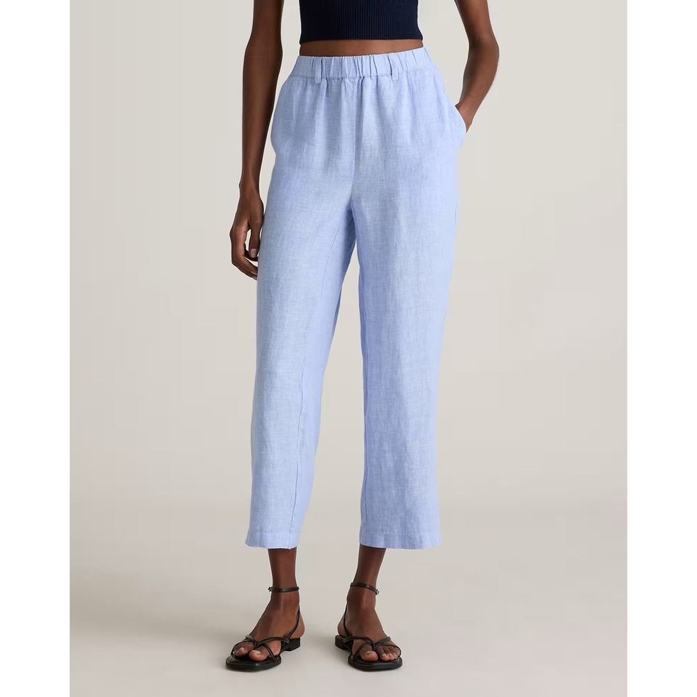 Quince Light Blue Linen Crop Trousers